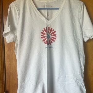 Life Is Good Women's Tee with Red Floral Design